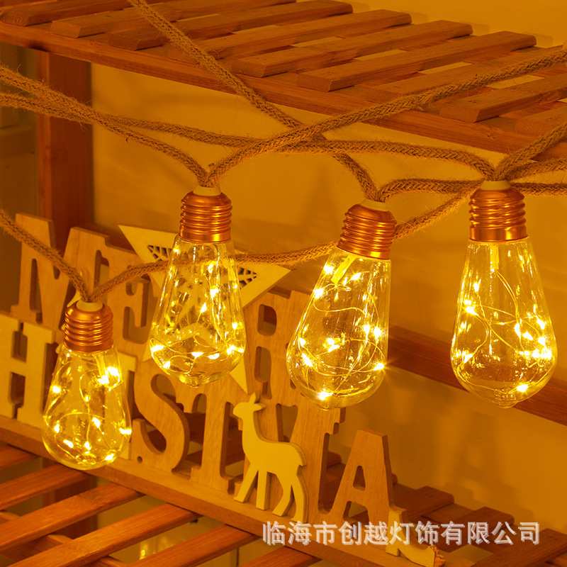 Navidad decoración de la cuerda de cáñamo luz solar Cadena de cuerda de cáñamo luz patio alambre de cobre bombilla de luz al aire libre impermeable camping