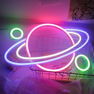 Cross-border New Style Planet Backboard Neon Wall Hanging Led Light Bedroom Game Machine Room Decoration Night Light ins