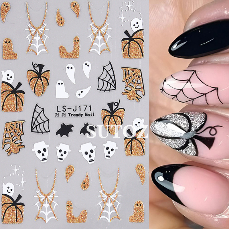 Cross-Border New Halloween Nail Art Stickers Cartoon Spider Web Ghost Pumpkin Glitter Halloween Nail Stickers Cross-Border New Halloween Nail Art Stickers Cartoon Spider Web Ghost Pumpkin Glitter Halloween Nail Stickers