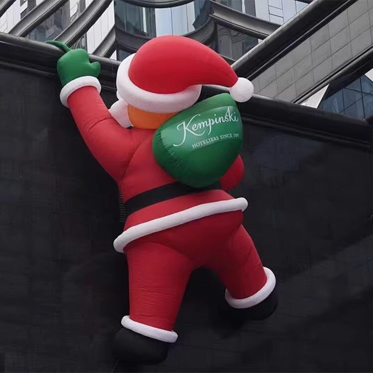 国境を越えた膨張式クリスマスエアモデル漫画風壁登りサンタクロース緑のバッグ白いバッグクリスマスツリークリスマス帽子人形|undefined