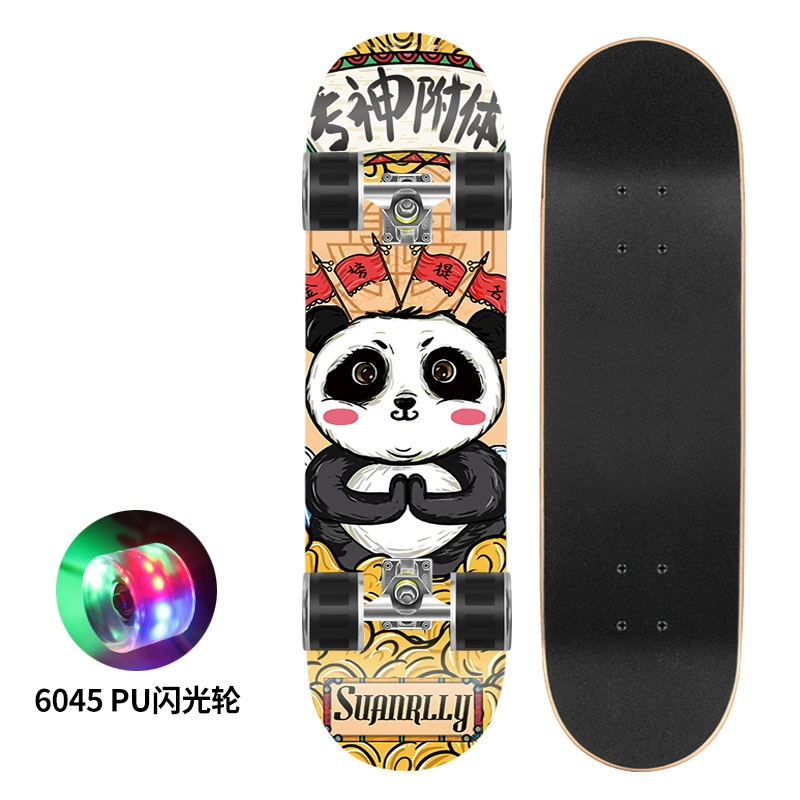 Polyurethane flash skateboard, 80×20 cm, double-kick deck, 6045 PU wheels, 300 lb load