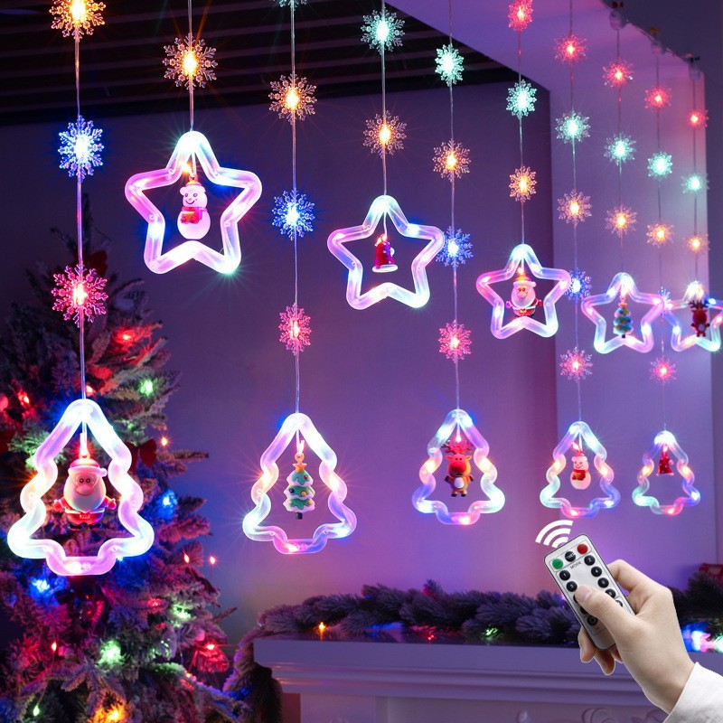Decoración de ventanas de Navidad lámpara de colgante Santa Claus árbol de Navidad anillo de luz de modelado LED cadena de lámpara de cortina de dormitorio
