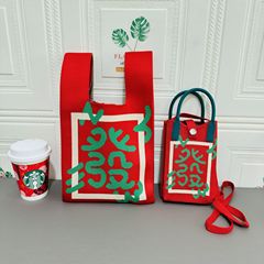 FABRIC KNITTING HAND BAG FOR WOMEN, MULTIFUNCTIONAL, CAPACITY, RED, HAPPY BOX, TOTE BAG, MOBILE PHONE BAG, NEW YEAR 2024 
