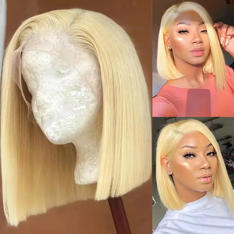 Cross-Border European and American Style Women's Bob Curly Lace Wig, Synthetic Fiber Wig, Natural Front Lace, High-Temperature Fiber Wig