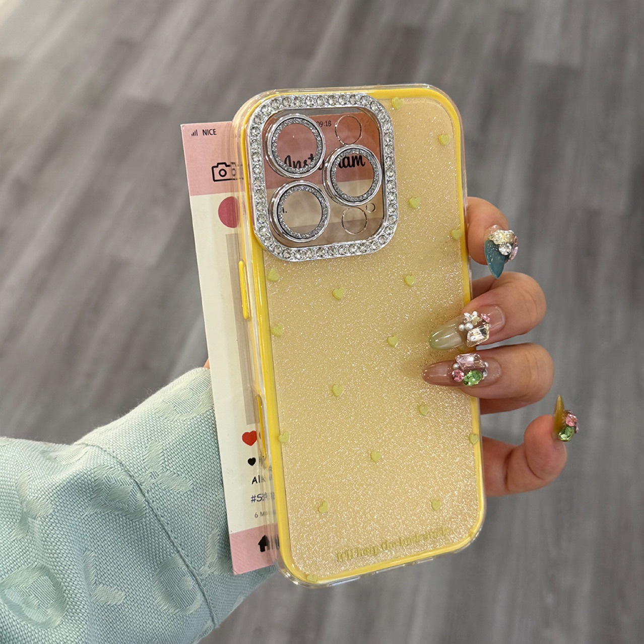 Custodia con cuore glitterato adatta per iPhone 16, 14, 15 Pro Max con protezione per l'obiettivo, 13 antiurto, 12_voghion.com