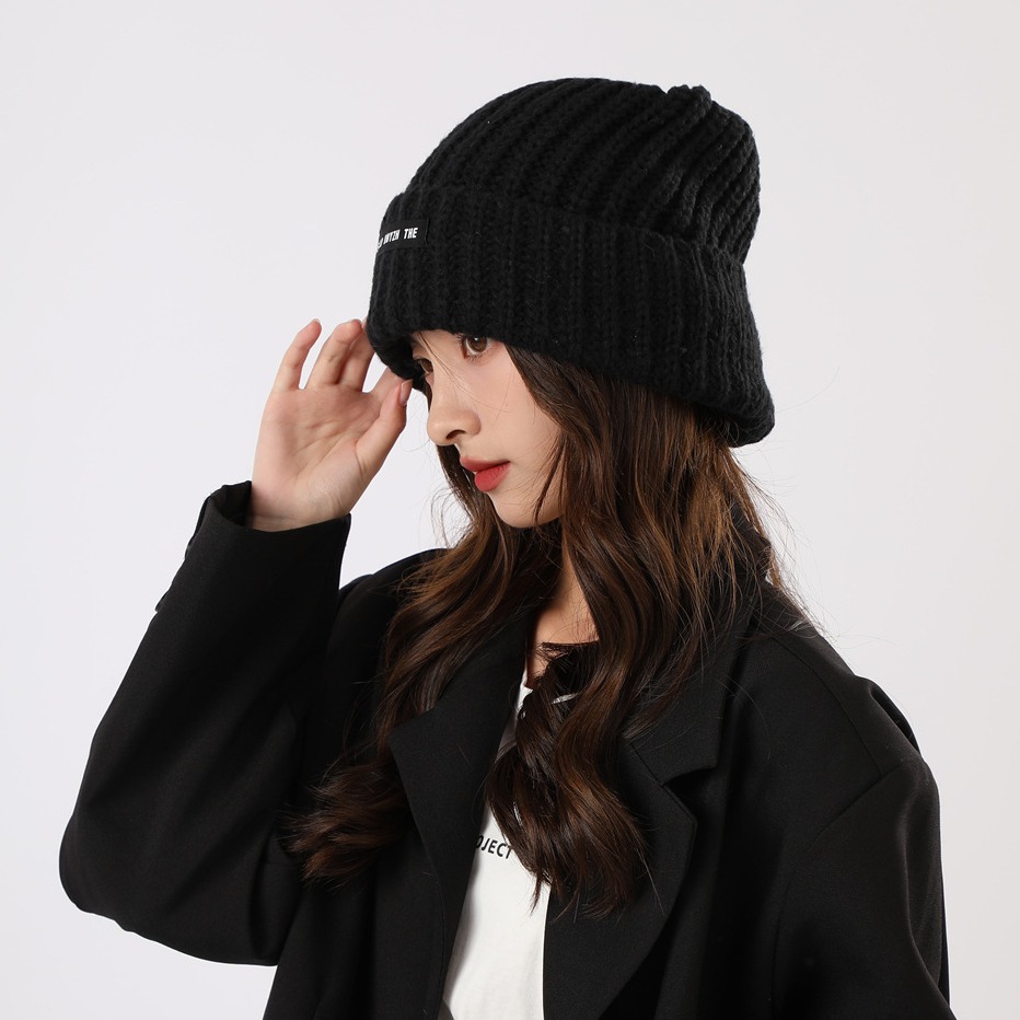 Couples pile up hats with yarn, versatile men women in autumn and winter, Korean knitted for warmth, big head loose hat_voghion.com