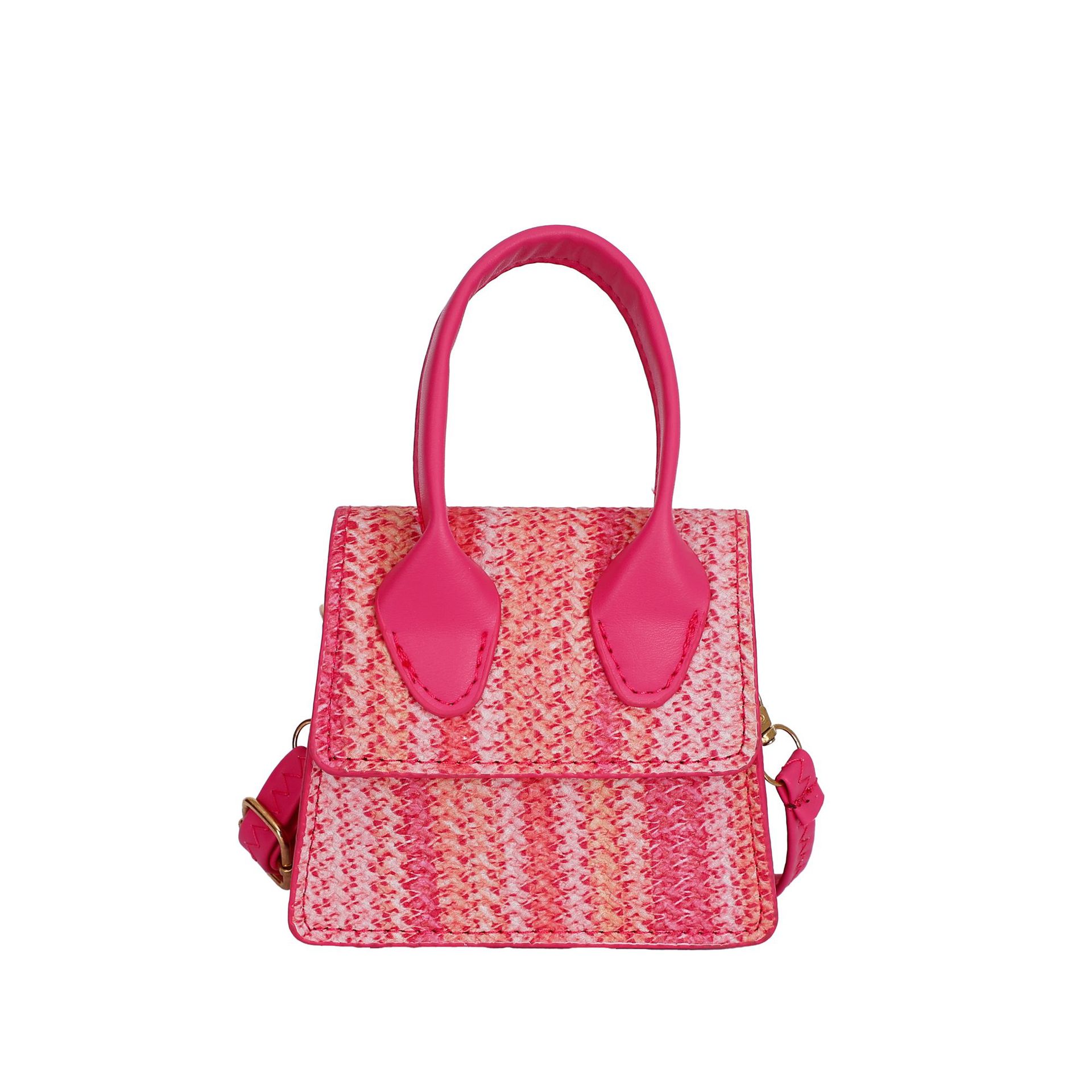 Borsa a tracolla in paglia intrecciata alla moda da donna, piccola borsa quadrata a righe arcobaleno, per l'uso in spiaggia durante le vacanze estive_voghion.com