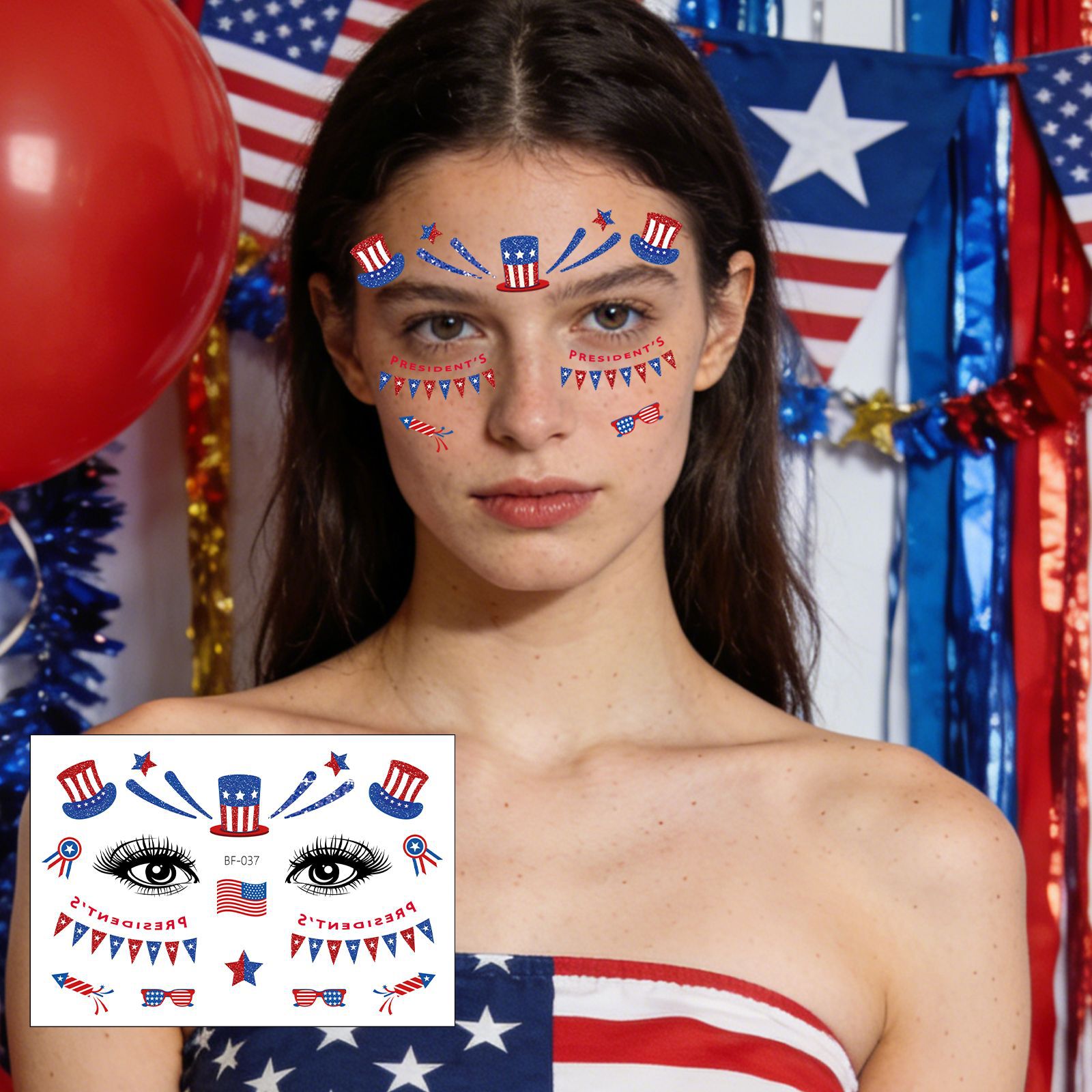 Tatuajes Temporales Faciales del Día de la Independencia 250 Aniversario de Papel de Transferencia de Agua Impermeables