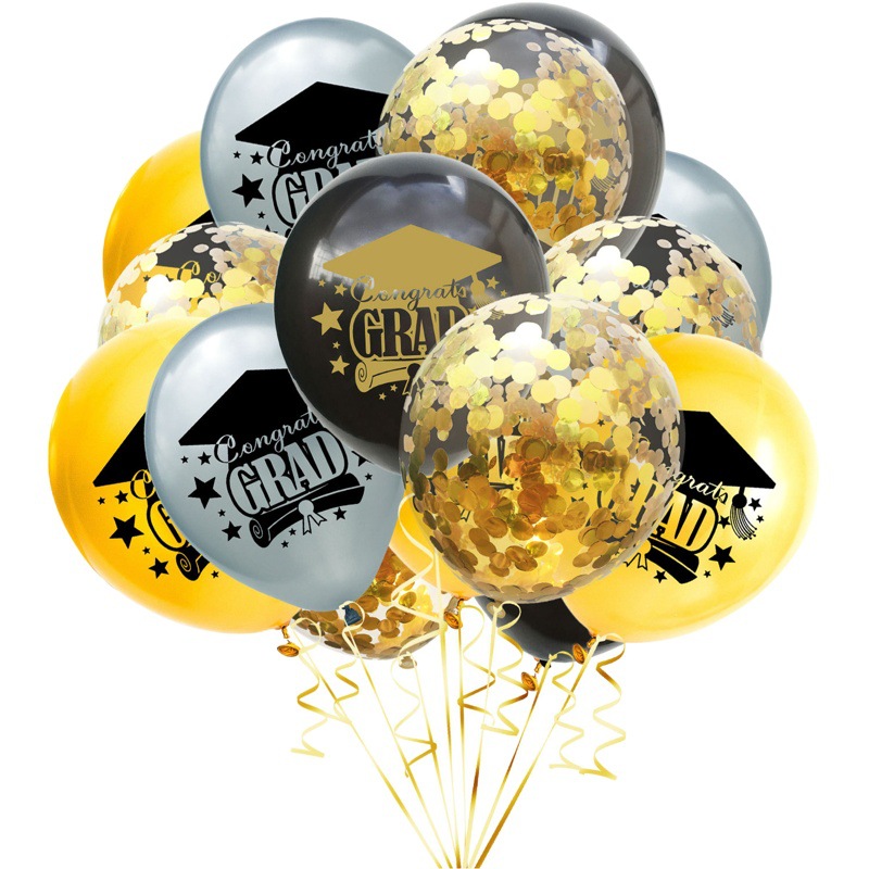 Temporada de graduación de Oro Negro Felicitar Grad carta globo felicitaciones fiesta de posgrado globo de lentejuelas