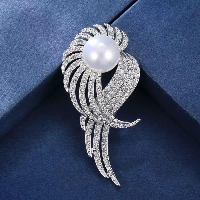 Feder Design Perlen Brosche Elegantes Damen Accessoire Für Sakko_voghion.com
