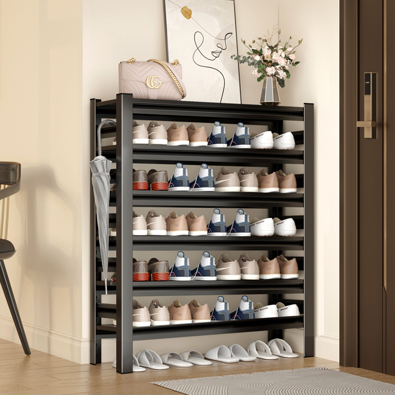 Zapatero de hierro puerta doméstica de múltiples capas con cambio de zapatos taburete estante de almacenamiento de acero inoxidable integrado gabinete de zapatos de acero para el hogar
