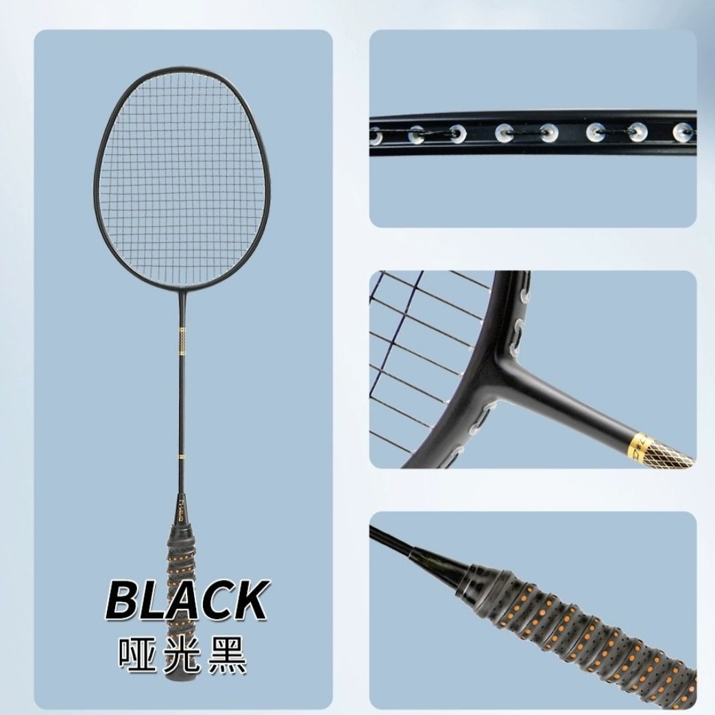 Raqueta de bádminton de carbono completo 4U conjunto de raqueta simple y doble durable entrenamiento de raqueta negra pequeña fábrica de comercio ofensivo adulto
