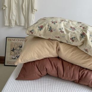 Ins Niche Color Series/Cotton Pillowcase Antique Pure Color Printed Cotton Pillow Leather Pair Single and Double 48X74Cm