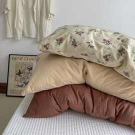 ins小众色系/全棉枕套古风纯色印花纯棉枕头皮一对单双人48x74cm