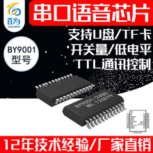 串口MP3语音IC音频芯片音乐播放支持插TF卡U盘接功放 BY9001-24QS