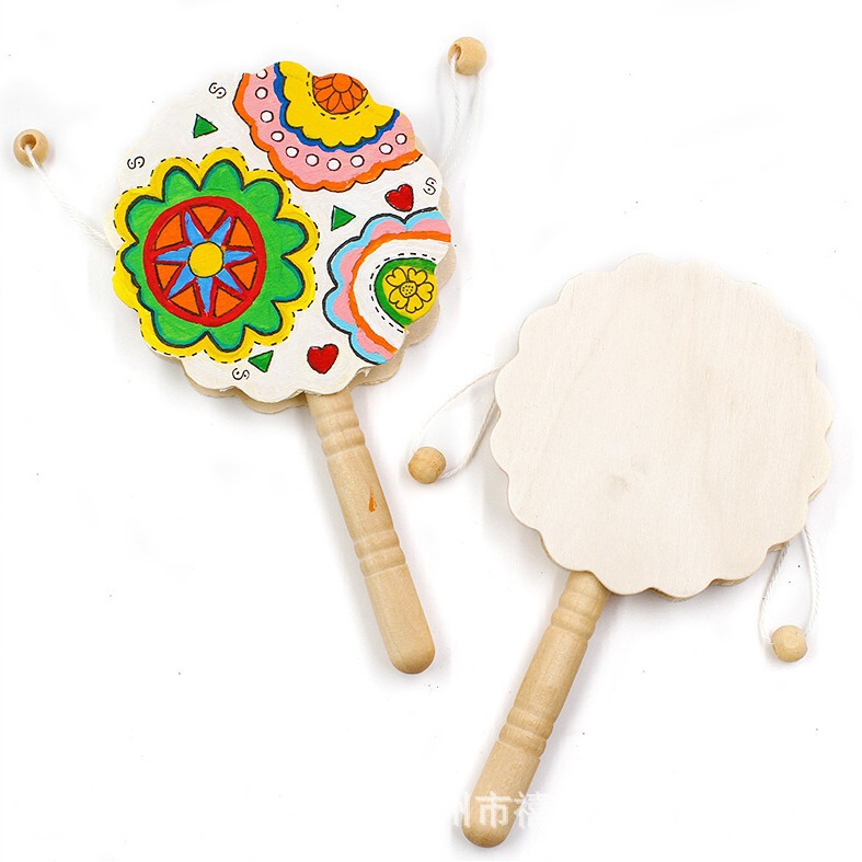 Children's creative DIY handmade rattle toys can be their own hand will pattern white embryo rattle graffiti Wood