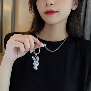 23 new full diamond Rabbit accessories long pendant titanium steel necklace female fashion Net red ins hip hop sweater chain personality