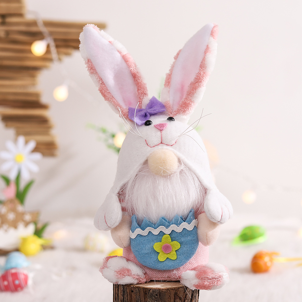 Qihao transfronterizo nuevas decoraciones de Pascua sosteniendo cáscara de huevo orejas de conejo muñeco del bosque decoración del hogar