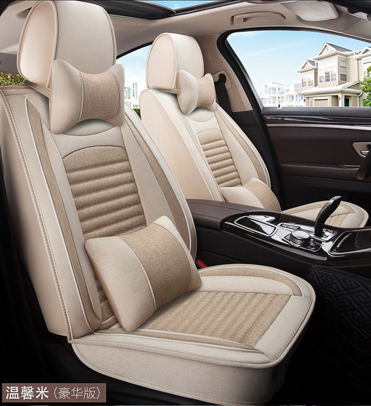 Car Seat Cushion, Universal for All Seasons, New Full-Coverage Car Seat Cover, Special Cushion, Summer Linen Fabric Cotton Seat Cover