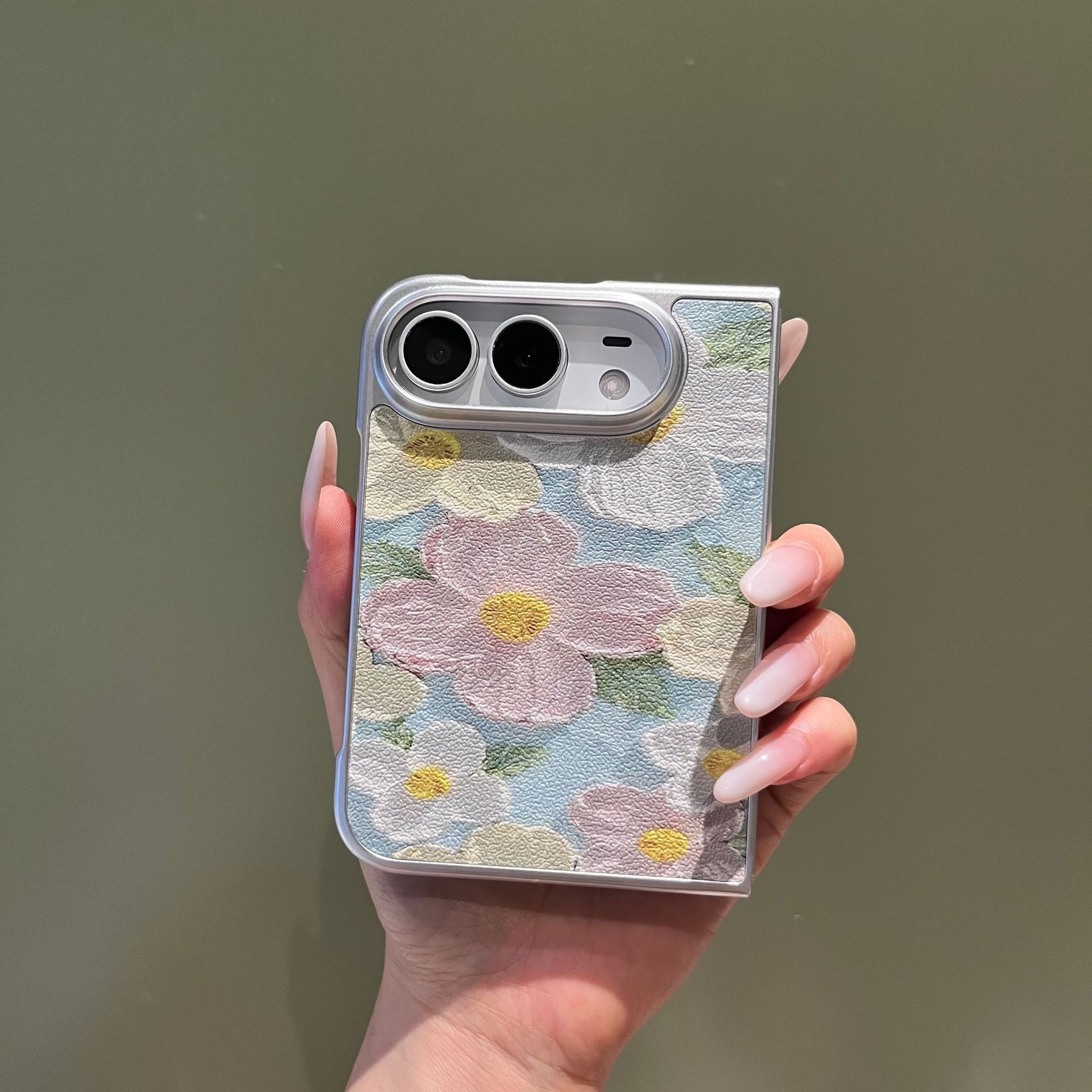 Ins-Style Floral Phone Case Compatible with iPhone, Oil Painting Moon Flowers Matte PC Protective Cover