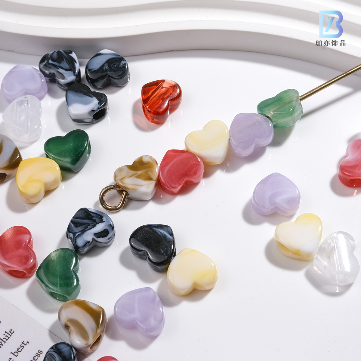晕染双色爱心大穿孔珠云彩仿玉石亚克力手链服装辅料diy饰品配件