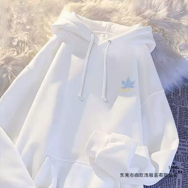 New Hong Kong-style retro blue maple leaf hooded sweatshirt for men and women students, loose-fitting casual couple's top for autumn and winter