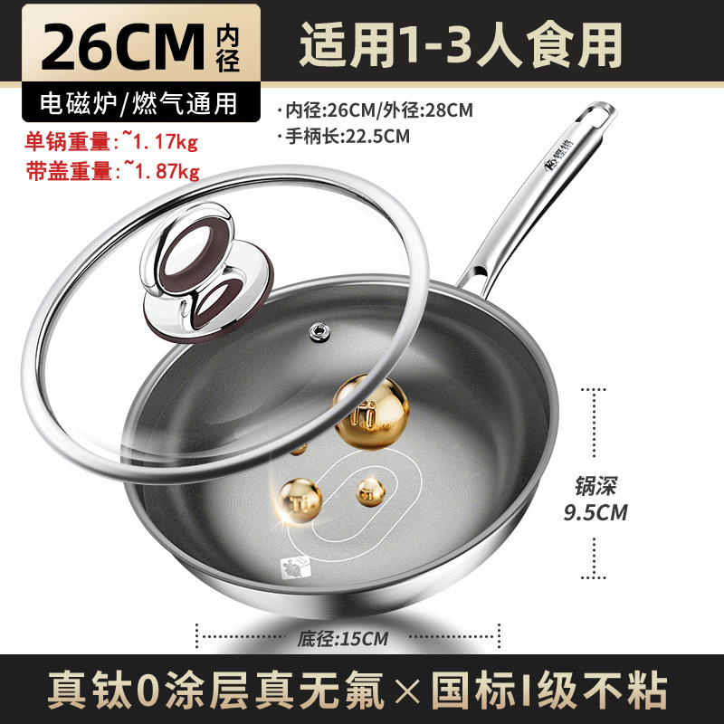 Sonoro real titanio 0 recubrimiento sartén casera 2025 nuevo tipo de titanio sin recubrimiento antiadherente horno electromagnético sartén