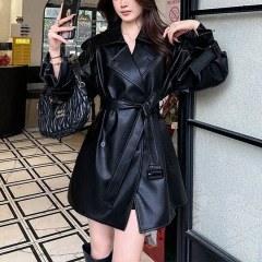 高级感皮衣女中长款2025年春秋季新款韩版收腰显瘦流行机车外套潮
