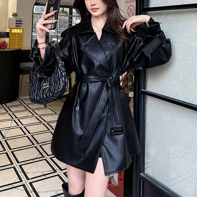 高级感皮衣女中长款2025年春秋季新款韩版收腰显瘦流行机车外套潮|undefined