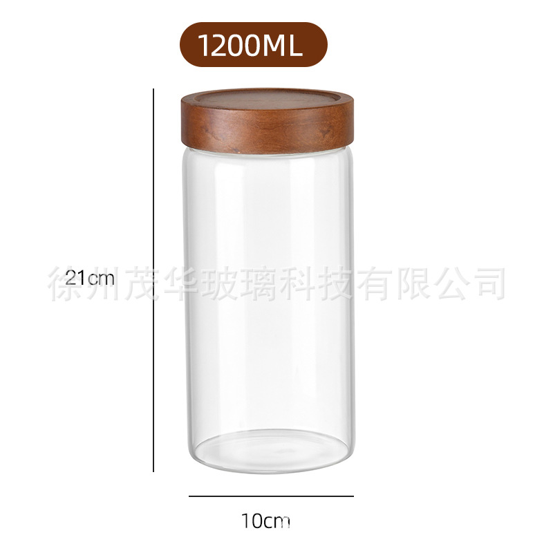 botella de embalaje de cáscara de naranja de gran capacidad alta borosilicato tanque de almacenamiento de vidrio sellado granos gruesos frutas secas jarro de té tapa de madera acacia