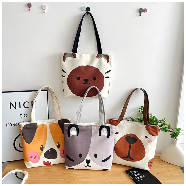 Women's Large Canvas Dog cat mit Cute Sewing Thread Square Zipper Canvas Bag display picture 11