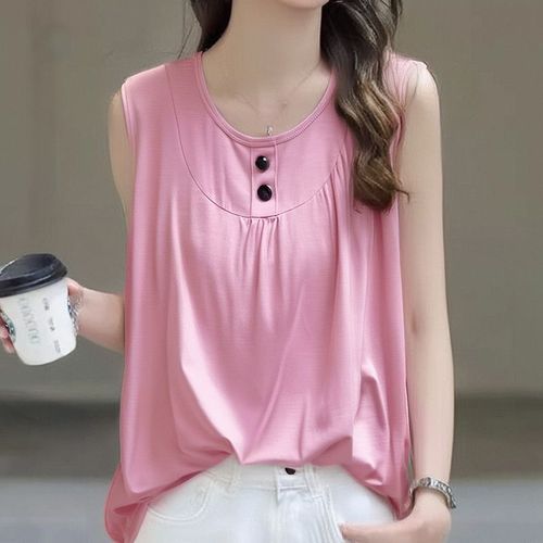 2025 Summer New Round Neck Sleeveless Backless Top Versatile T-shirt Multiple Colors Available Hong Kong Style European Goods Quality Plus Size Women's Clothing