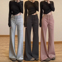 美式加绒lulu垂感微喇运动裤女秋季2025新款修身显瘦马蹄喇叭长裤