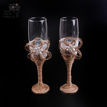 復古古典風 麻布蕾絲 珍珠六角花水鑽裝飾高腳杯 婚慶聚會用品