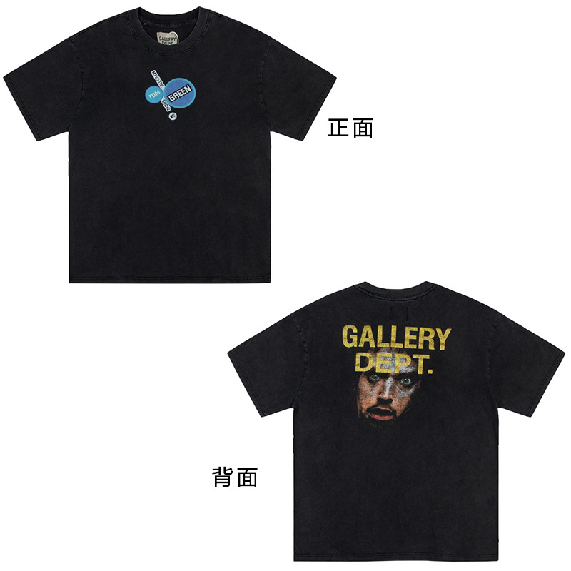 VTG GALLERY DEPT camiseta retro de manga corta lavada y desgastada graffiti arcoíris suelta antiniebla pareja de media manga hombres