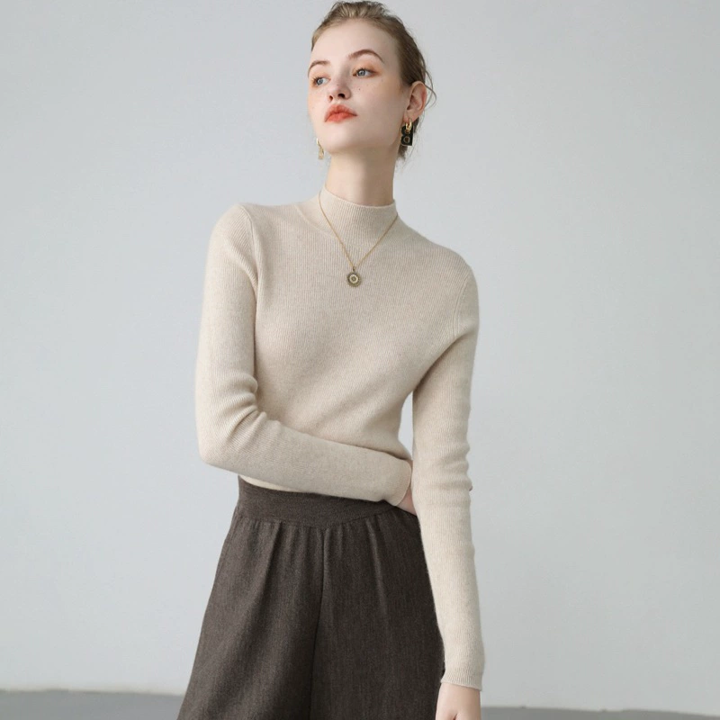 Кашемировый свитер с коротким высоким воротом, женский осенне-зимний утолщенный Топ, приталенный пуловер, вязаный свитер, шерстяная Базовая рубашка