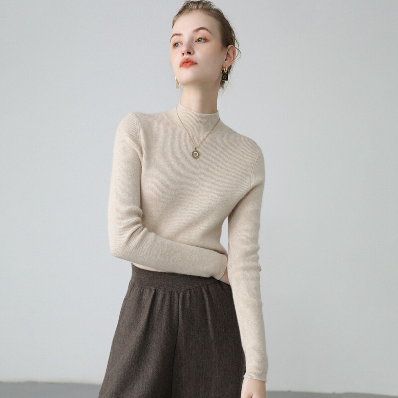Women's half turtleneck cashmere sweater autumn and winter New thickened top slim pullover knitted sweater inner wool bottoming shirt