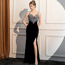 晚礼服女黑色气质高级感轻奢小众高端微胖名媛宴会吊带长款连衣裙