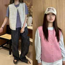 法式休闲马甲女秋坎肩简约时尚羊毛针织背心贝壳扣无袖休闲马甲女