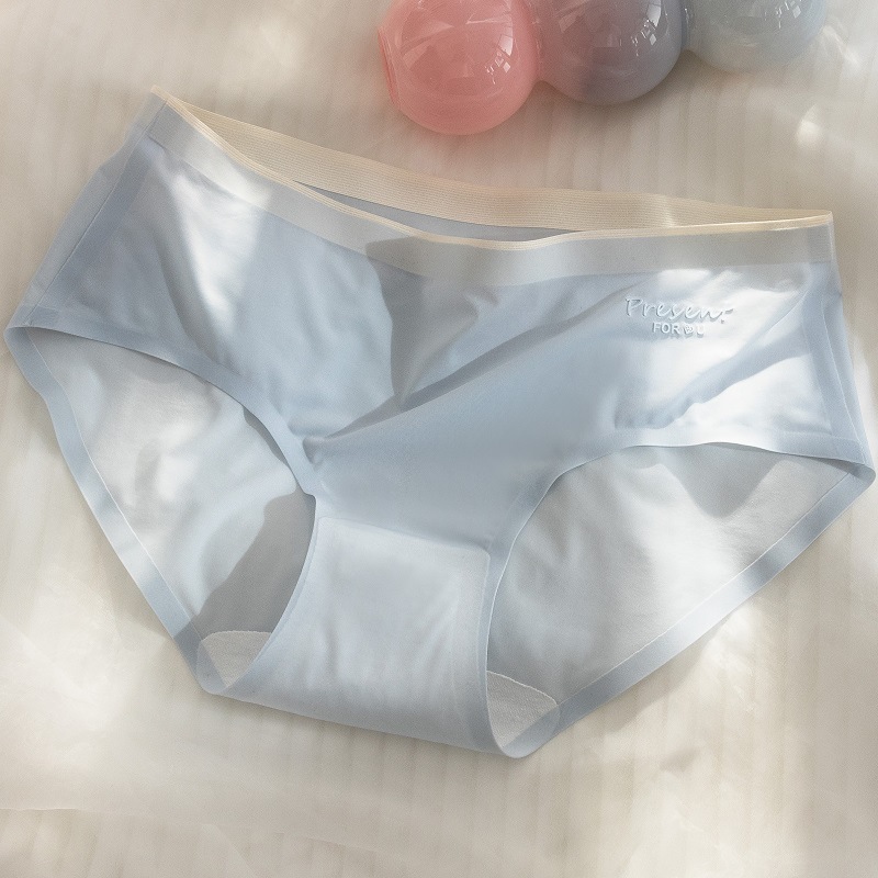 Ropa interior de seda de hielo para mujer de verano delgado de algodón puro entrepierna antibacteriana cintura media chica transpirable triángulo pantalones cortos ropa interior sin costuras