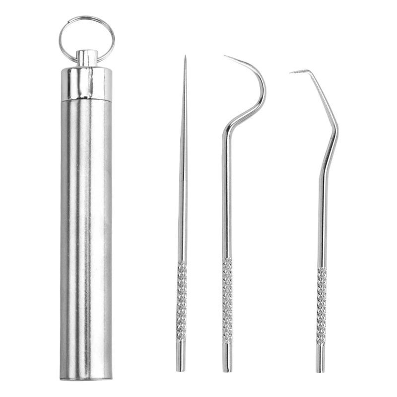 Набор для ухода за полостью рта из нержавеющей стали 304: зубочистки и зубная нить, портативный набор из семи предметов для удаления зубного налета, набор для гигиены полости рта, зубочистка.