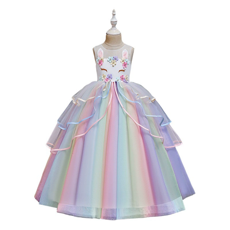Платье для девочек: единорог, принцесса, на первый день рождения, для подружки невесты, для выступлений на сцене, пышное свадебное платье, сетчатое платье