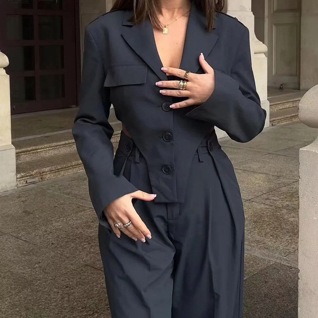 Damkläder Y2K nytt temperament smal ficka lapel kort kostymjacka asymmetrisk topp 8BS9672_voghion.com