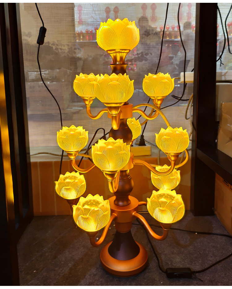 琉璃九品莲花灯插电LED佛灯佛前供灯家用寺庙大号铜七彩长明灯-阿里巴巴