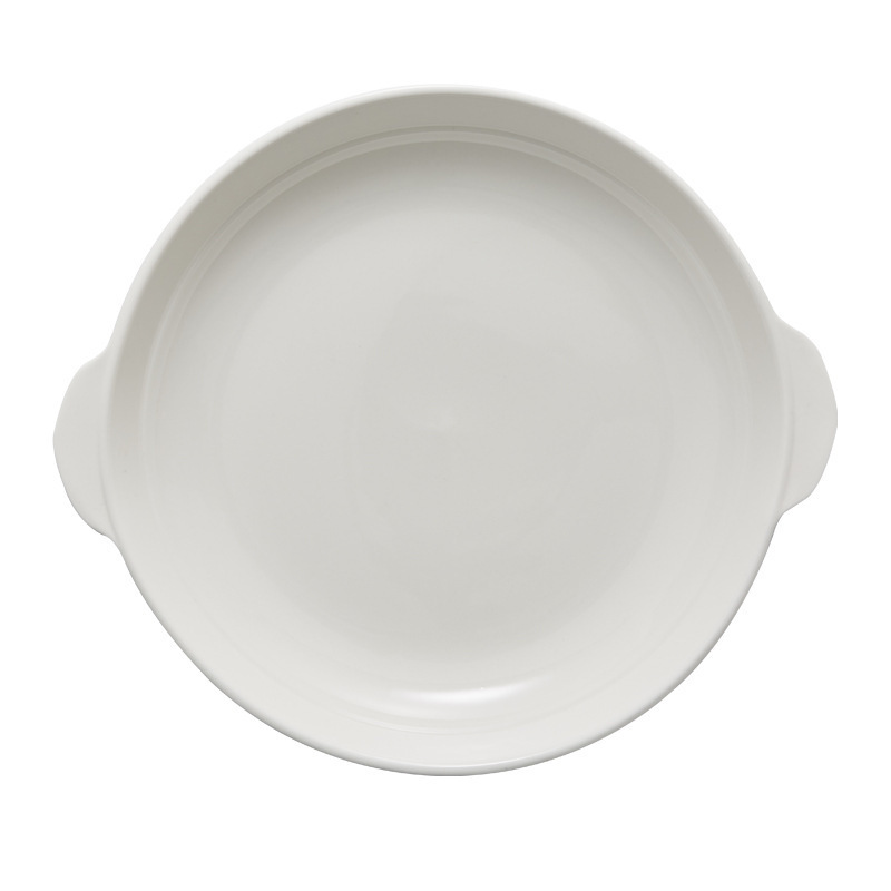 Plato de porcelana blanca de magnesio para salteados, plato para pescado al vapor, plato de forma irregular, plato para hotel, plato para vaporizar con doble asa, plato para abulón, vajilla especial.