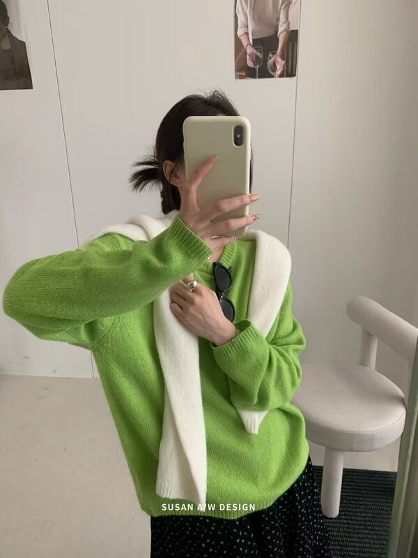 苏珊 秋冬款简约2025羊毛圆领套头毛衣女宽松慵懒针织打底衫8005|undefined