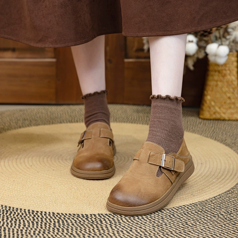 2024 Осень и зима ботинок новый кожаный один педаль туфли мягкие туфли Lefu