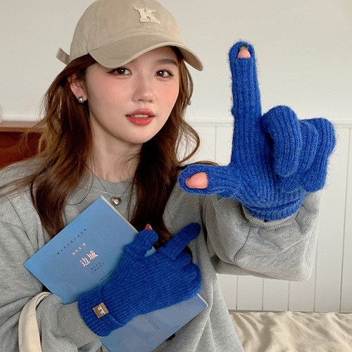  Winter Wool Touchscreen Warm Gloves for Women Korean Style Trendy Versatile Student Cycling Knitted Wool Yarn Gloves Wholesale