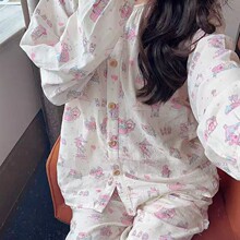 美乐蒂全棉双层纱圆领睡衣卡通可爱家居服套装长袖长裤