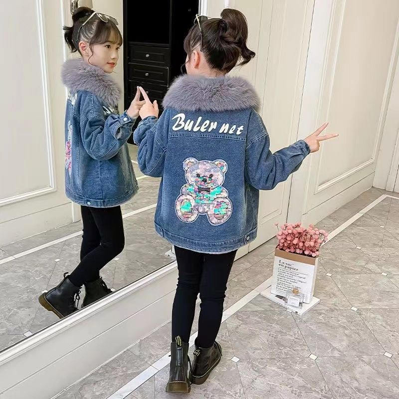Niñas vaqueros y chaqueta de terciopelo otoño-invierno 2024 nuevo estilo extranjero ropa de invierno para niños de niñas coreanas